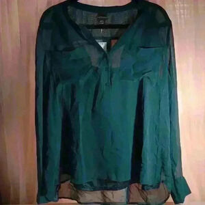Women Covington XL emerald green built in tank top NWT sheer dressy tunic blouse